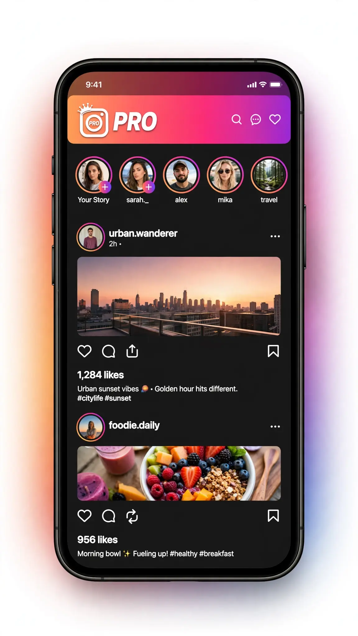 Insta Pro app interface preview on smartphone